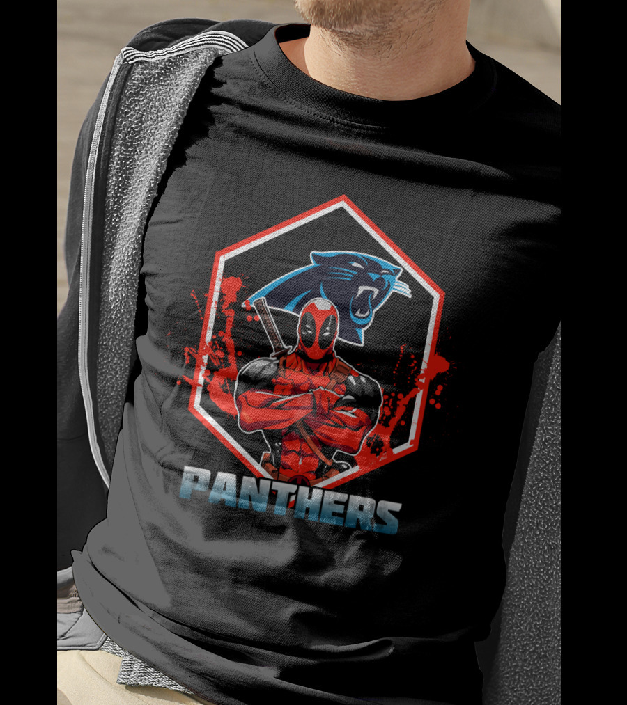 Deadpool Panthers Fans Crossover With Carolina Panthers T-Shirt