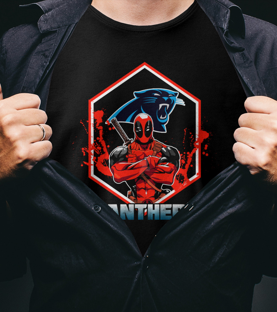 Deadpool Panthers Fans Crossover With Carolina Panthers T-Shirt