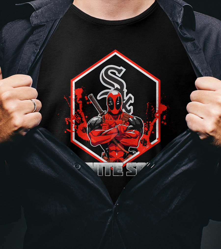 Deadpool And Chicago White Sox Fan Crossover Featuring Sox Logo And White Sox T-Shirt