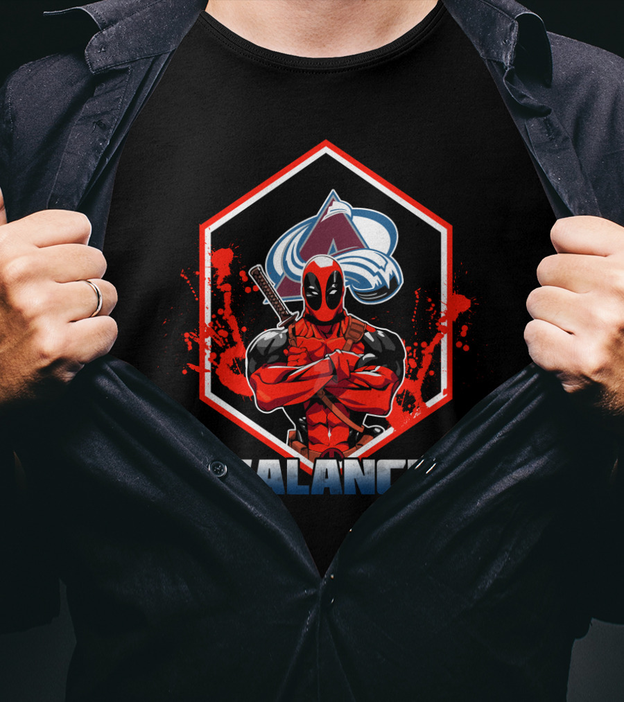 Deadpool With Colorado Avalanche Logo And Text Featuring Avalanche T-Shirt
