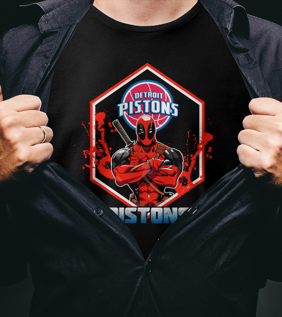 Deadpool Detroit Pistons Fans Marvel Crossover T-Shirt