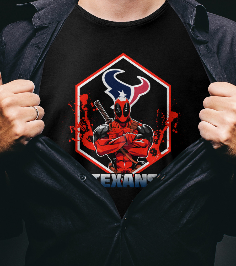 Deadpool Houston Texans Fans Marvel Crossover T-Shirt