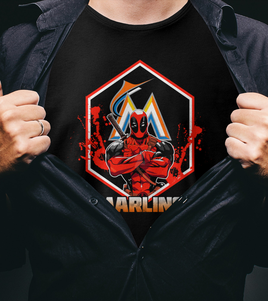 Deadpool Miami Marlins Baseball Fans Crossover T-Shirt