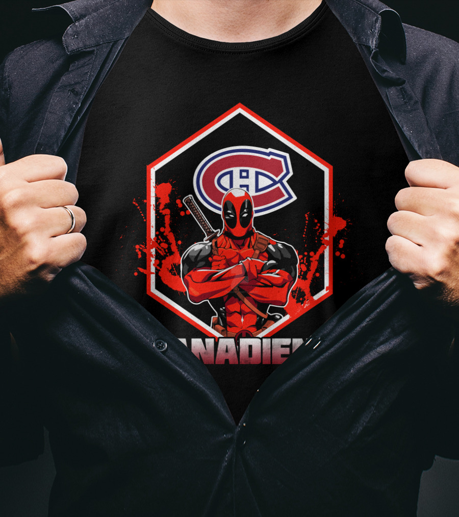 Deadpool Montreal Canadiens NHL Hockey Fan Art Crossover T-Shirt