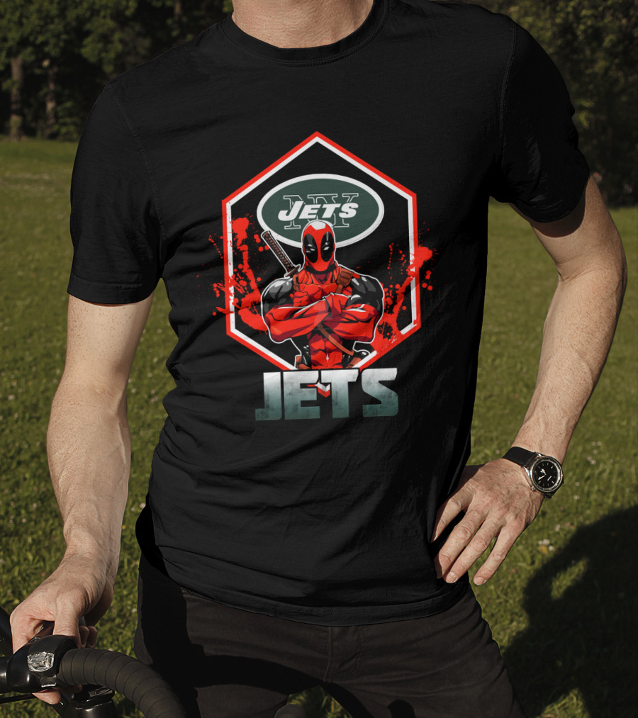 Deadpool New York Jets Nfl Logo Crossover T-Shirt