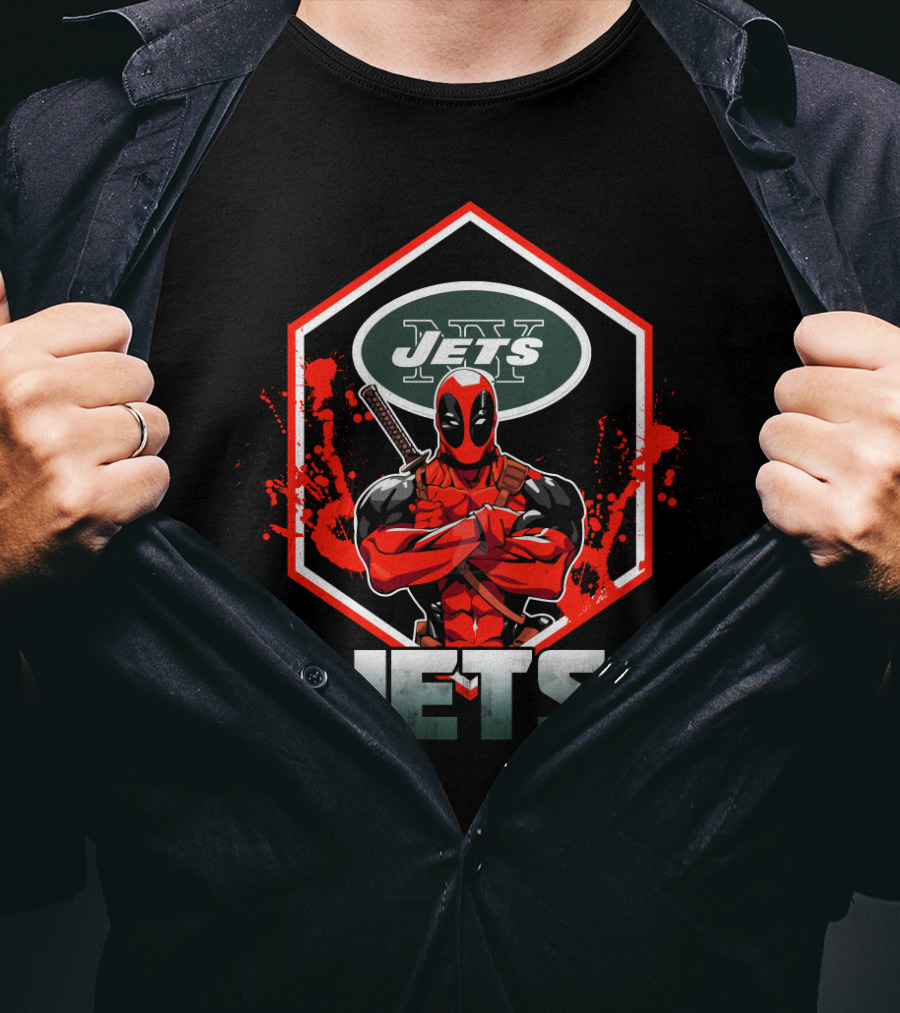 Deadpool New York Jets Nfl Logo Crossover T-Shirt