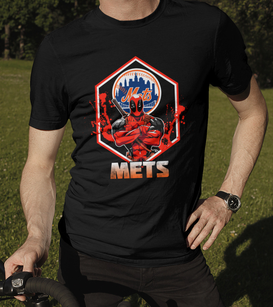 Deadpool Mets Crossover Featuring Iconic New York Baseball T-Shirt