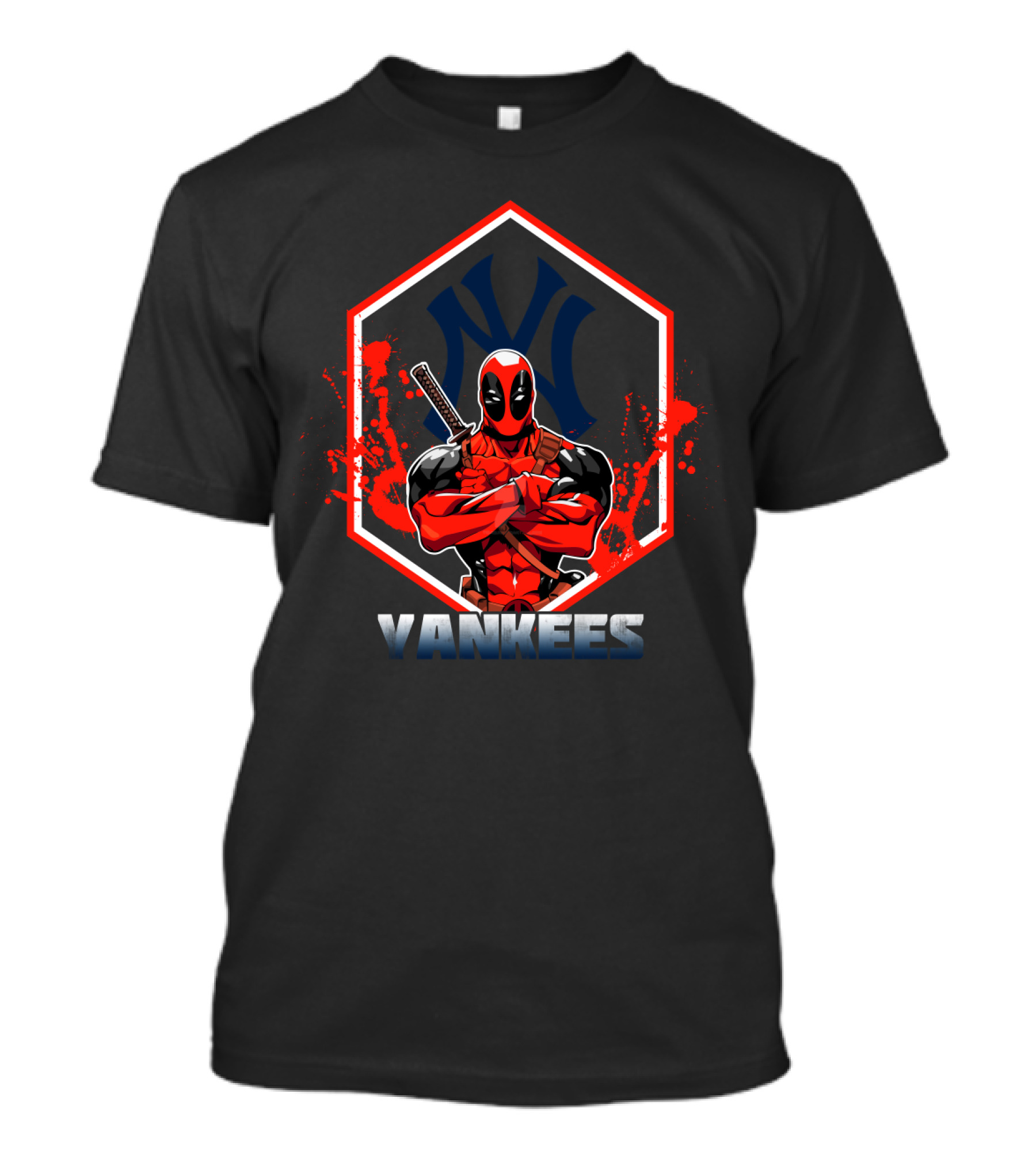 Deadpool Yankees Mashup Fan Art With Logo And Iconic Character T-Shirt