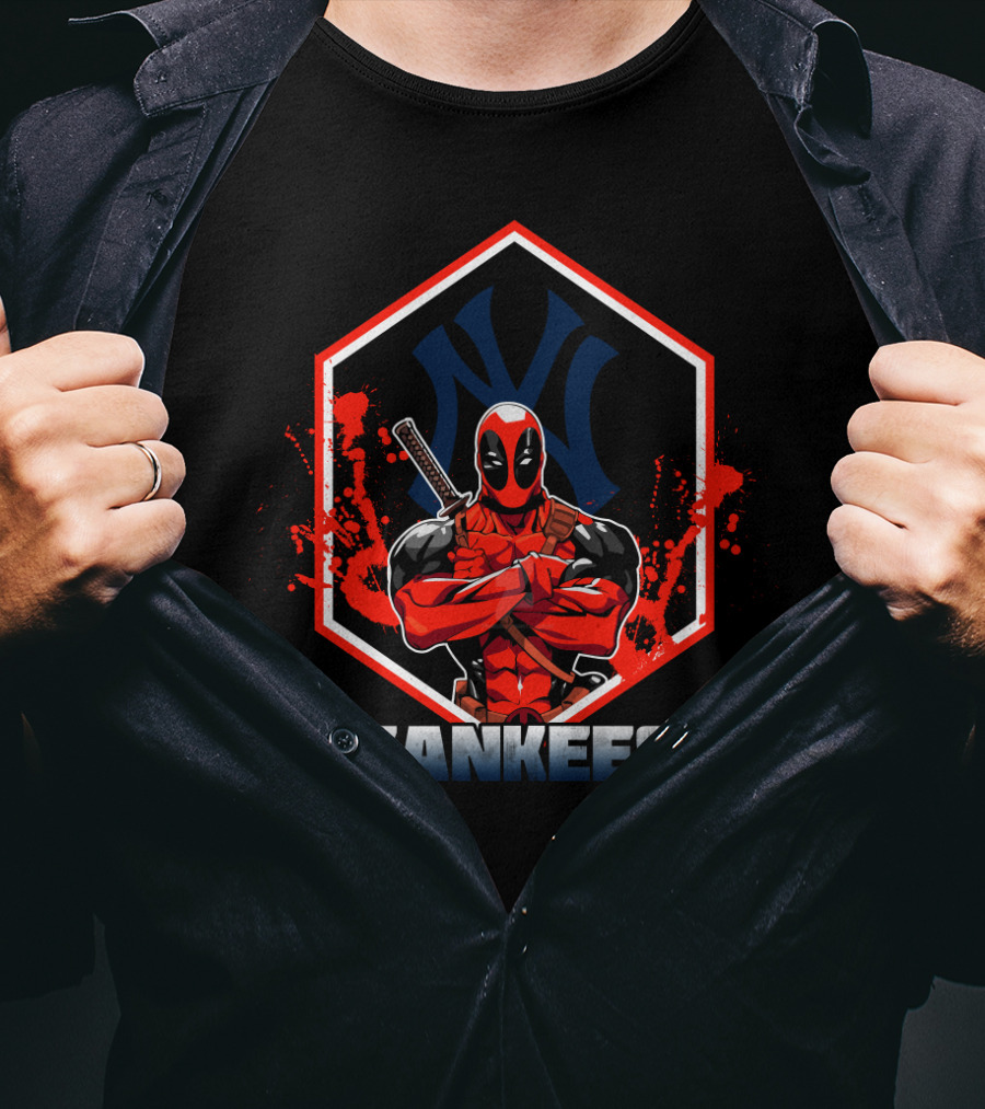 Deadpool Yankees Mashup Fan Art With Logo And Iconic Character T-Shirt
