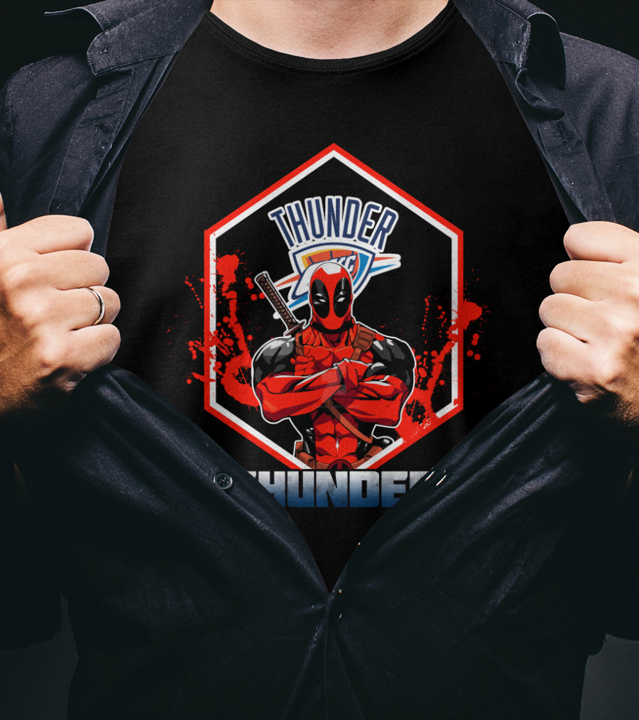 Thunder Deadpool Crossover With Oklahoma City Thunder Fans T-Shirt
