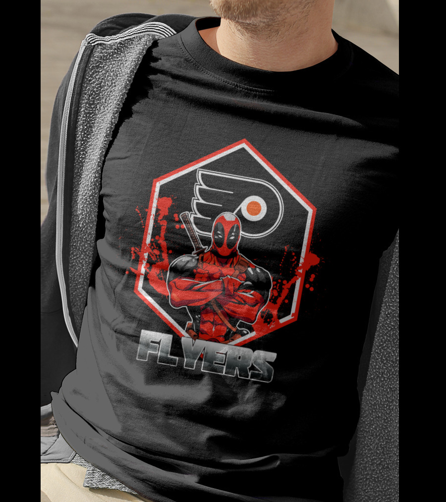 Deadpool Philadelphia Flyers Crossover Graphic With Iconic Hockey T-Shirt
