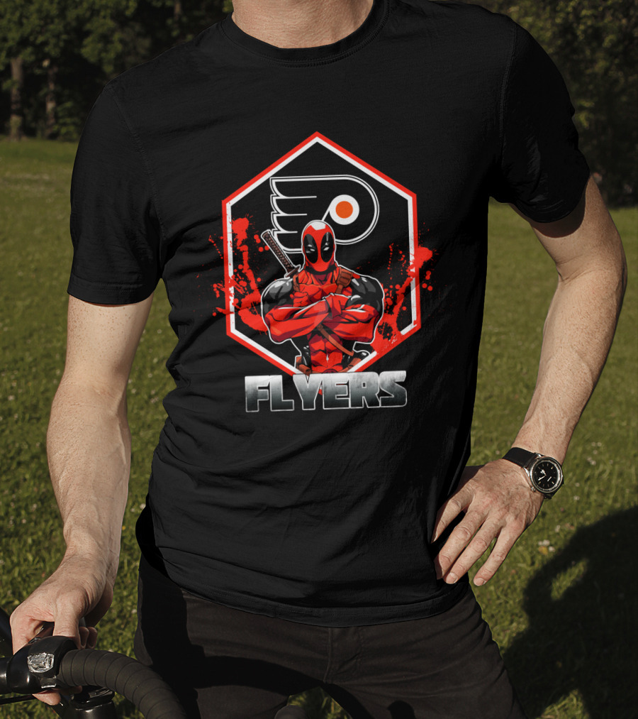 Deadpool Philadelphia Flyers Crossover Graphic With Iconic Hockey T-Shirt
