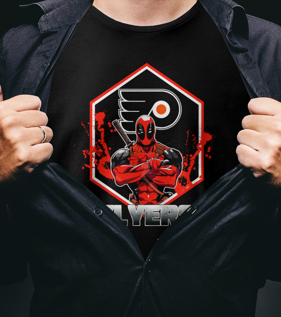 Deadpool Philadelphia Flyers Crossover Graphic With Iconic Hockey T-Shirt