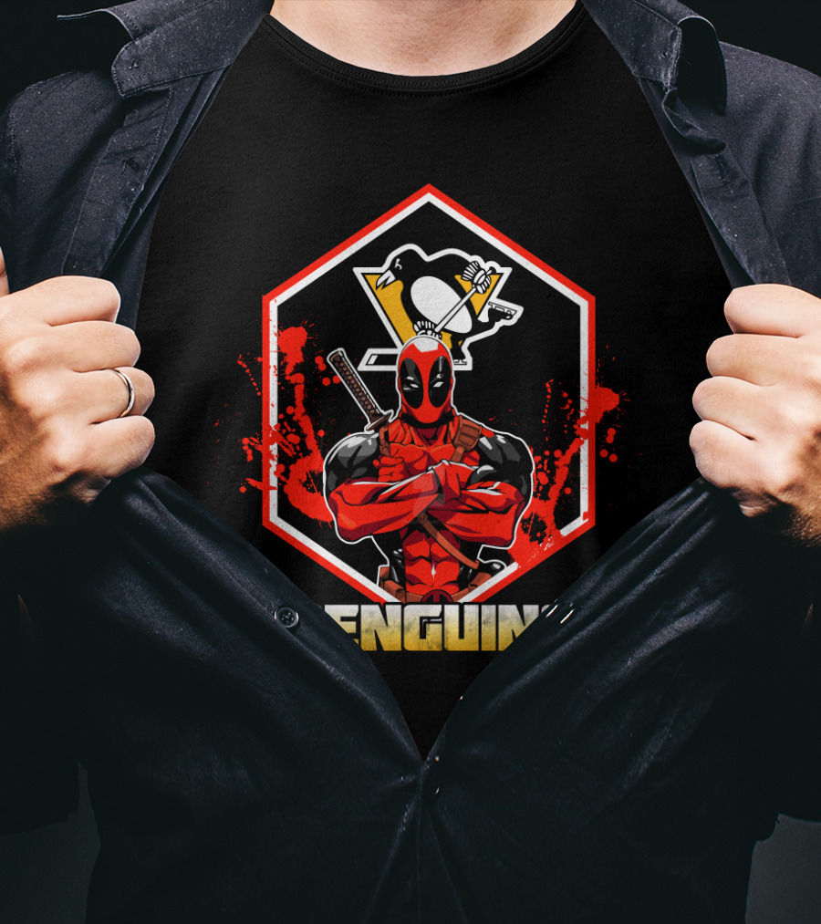 Deadpool Penguins Crossover With Pittsburgh Penguins T-Shirt