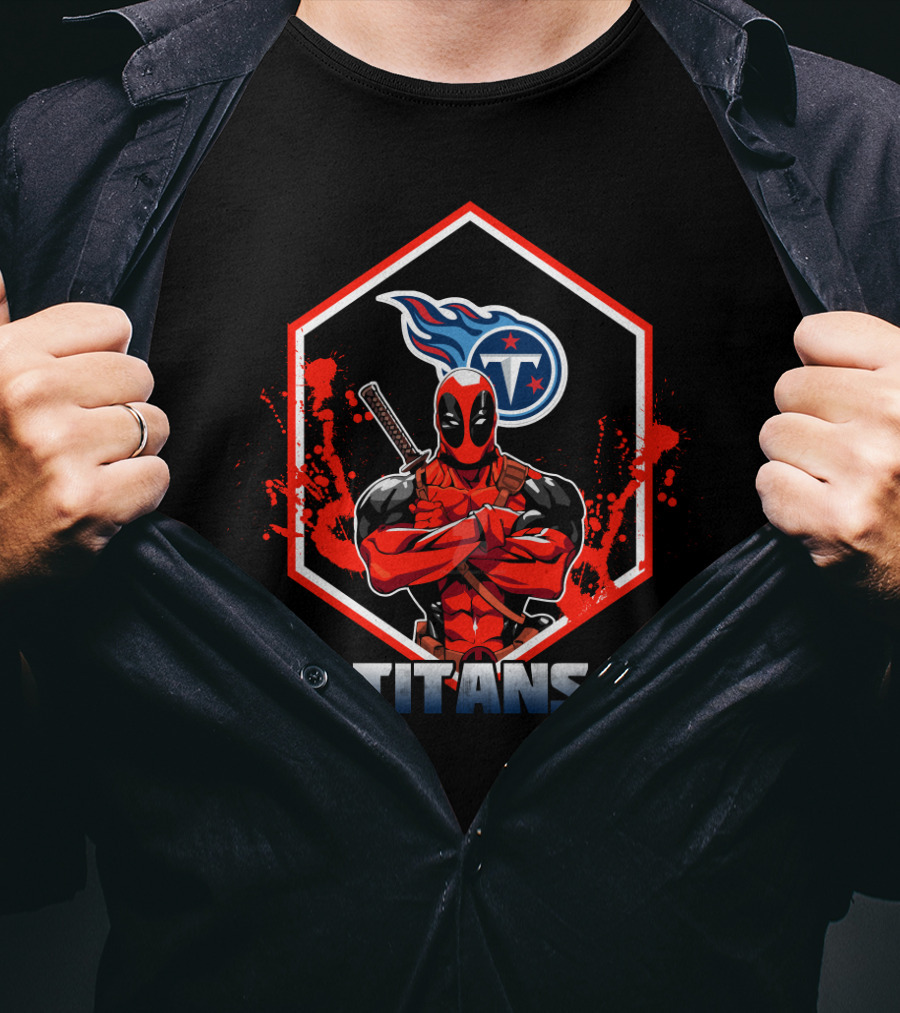 Deadpool Titans Fans With Tennessee Titans Logo Reimagined T-Shirt