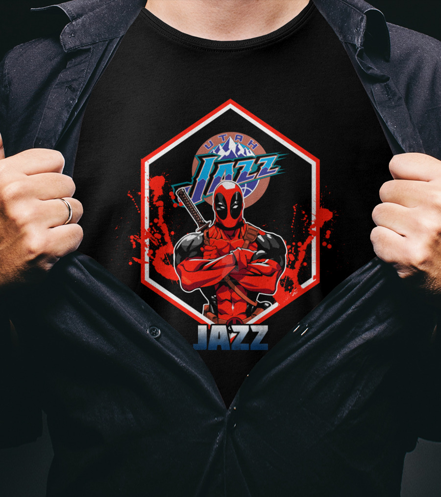 Deadpool Crossed Arms Utah Jazz Fan Art T-Shirt