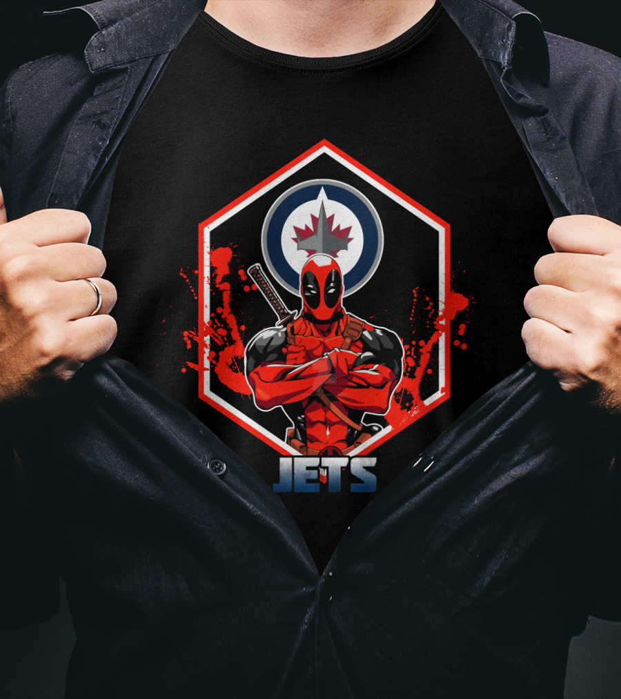 Deadpool With Sword And Winnipeg Jets T-Shirt