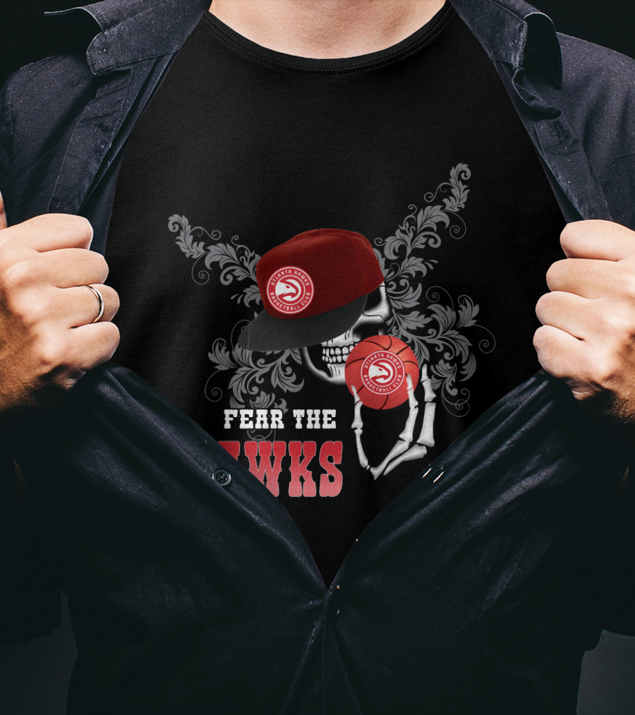 Fear The Hawks Skull With Cap And Basketball T-Shirt