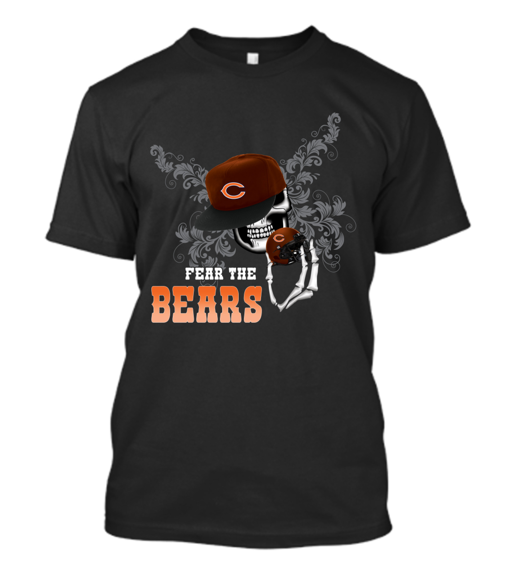 Fear The Bears Chicago Football Skull Helmet T-Shirt