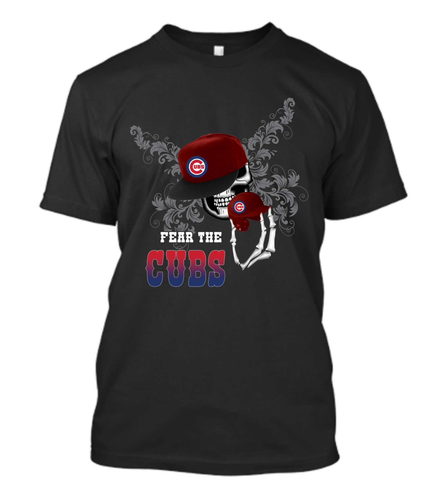Fear The Chicago Cubs Skull Skeleton With Hat T-Shirt