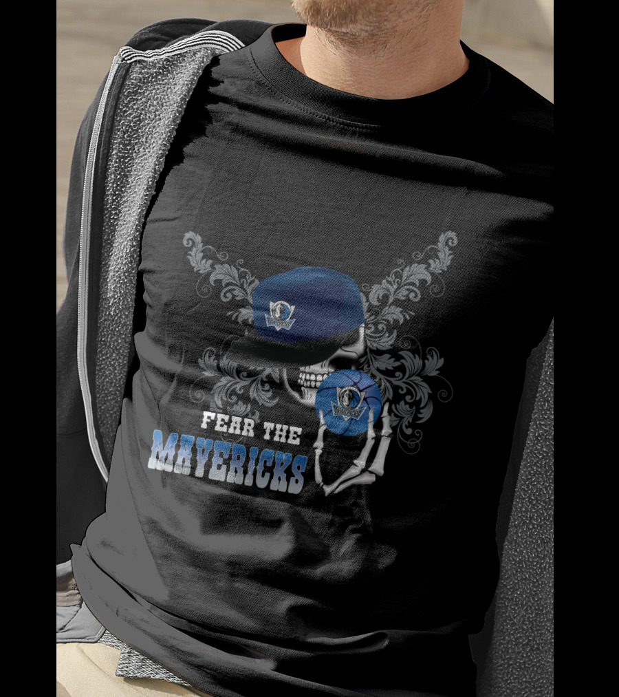 Fear The Mavericks Skull Holding Cap With Dallas Mavericks T-Shirt