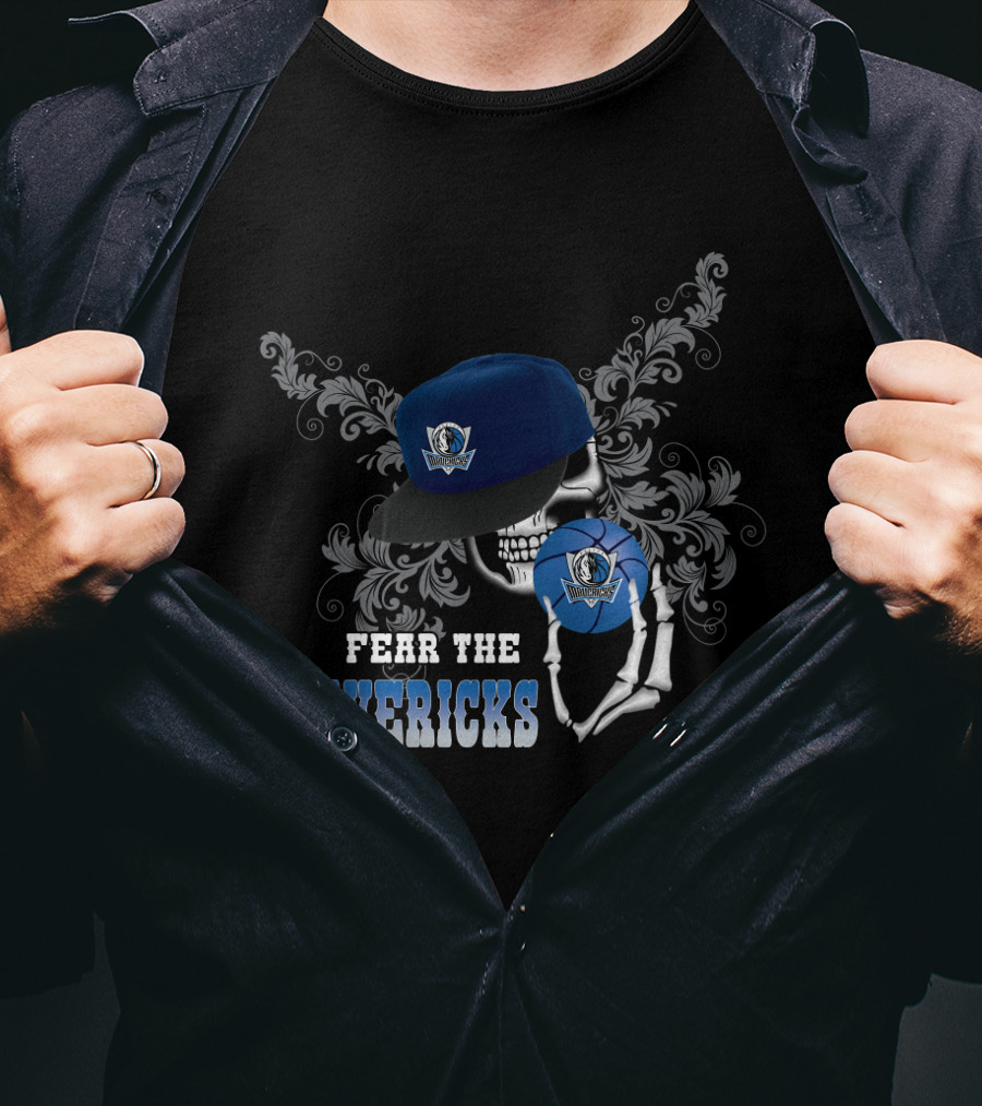 Fear The Mavericks Skull Holding Cap With Dallas Mavericks T-Shirt