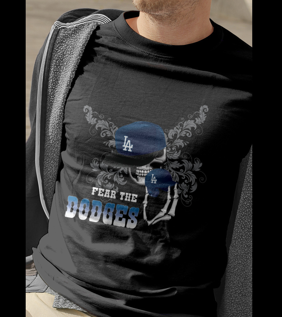 LA Dodgers Skull Cap Graphic Fear The Dodgers T-Shirt
