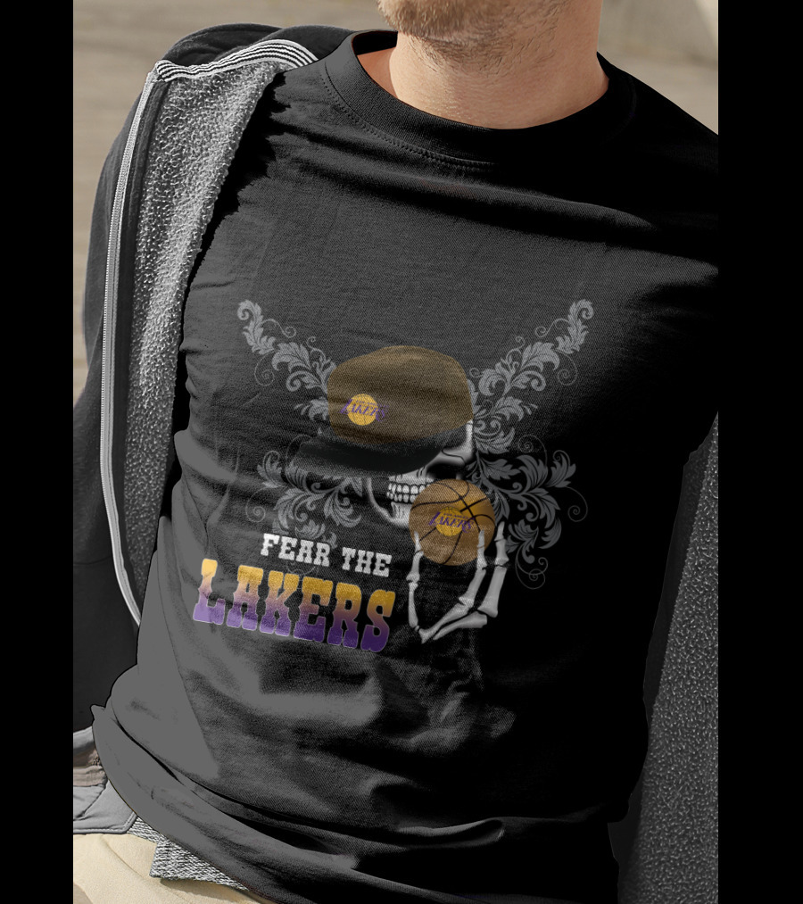 Fear The Lakers Skull With Basketball And Cap T-Shirt