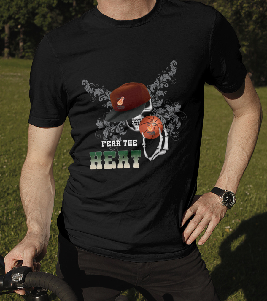 Fear The Miami Heat Skull Basketball Art For Fans T-Shirt