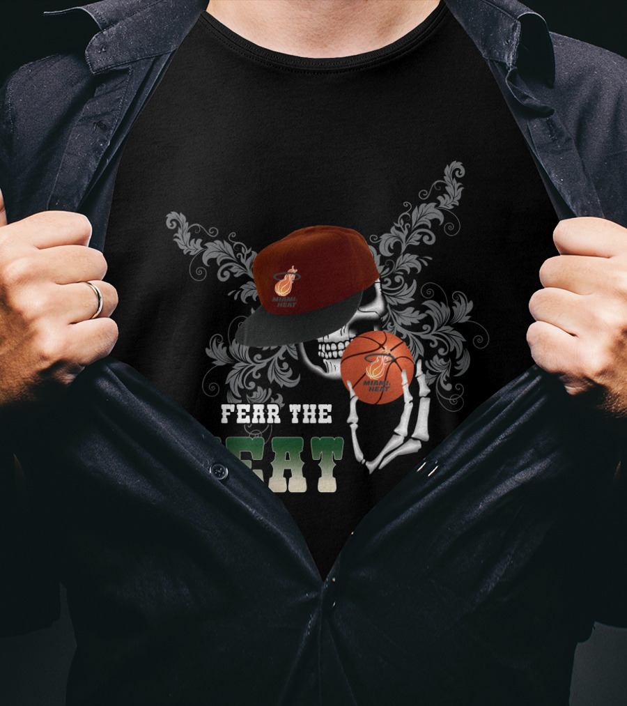 Fear The Miami Heat Skull Basketball Art For Fans T-Shirt