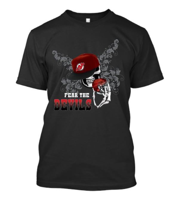 Fear The Devils Skull With New Jersey Devils Cap And Hockey Helmet T-Shirt