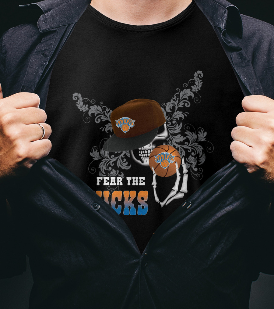 Fear The Knicks New York Skull Basketball Style T-Shirt