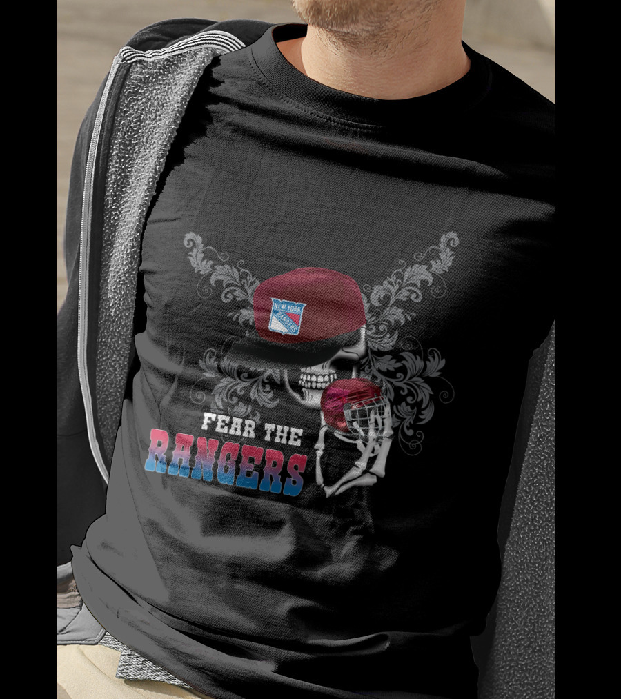 Fear The New York Rangers Skull With Hockey Helmet And Cap T-Shirt