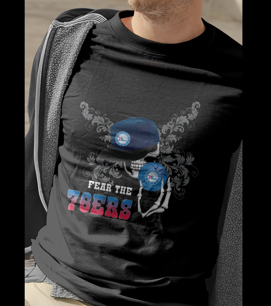 Fear The 76ers Philadelphia Basketball Skull With Cap T-Shirt