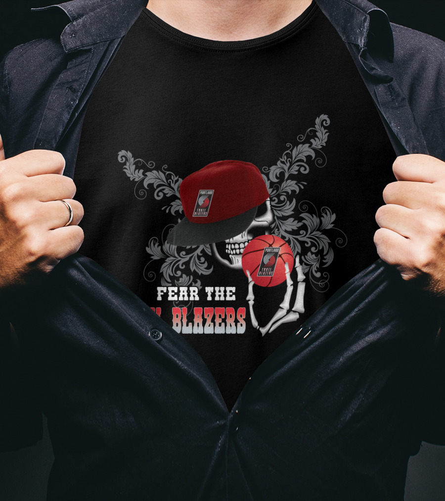 Fear The Trail Blazers Skull With Hat And Basketball T-Shirt