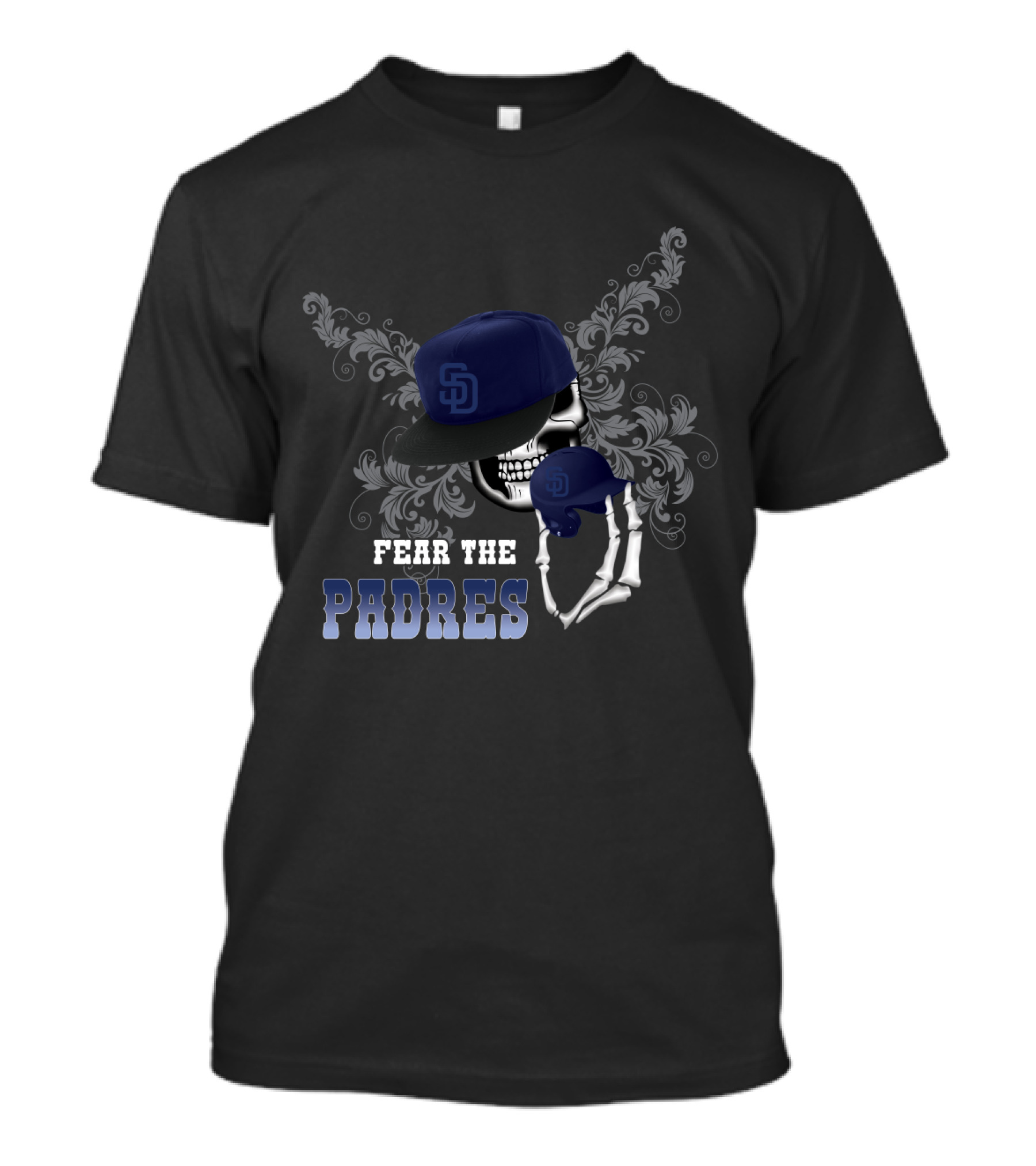 San Diego Padres Skull With Hat And Glove - Fear The Padres T-Shirt