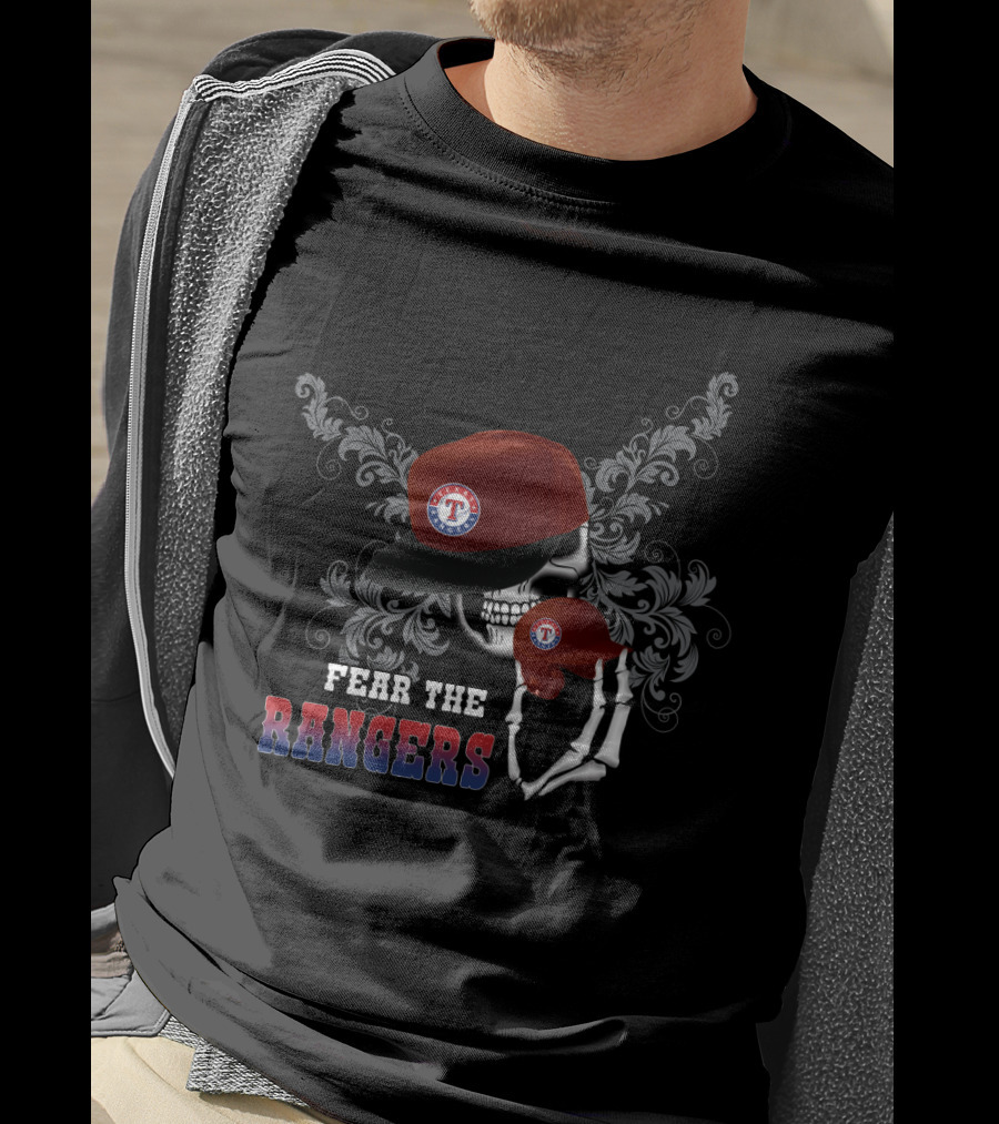 Texas Rangers Skull And Hat Design With Fear The Rangers Text T-Shirt