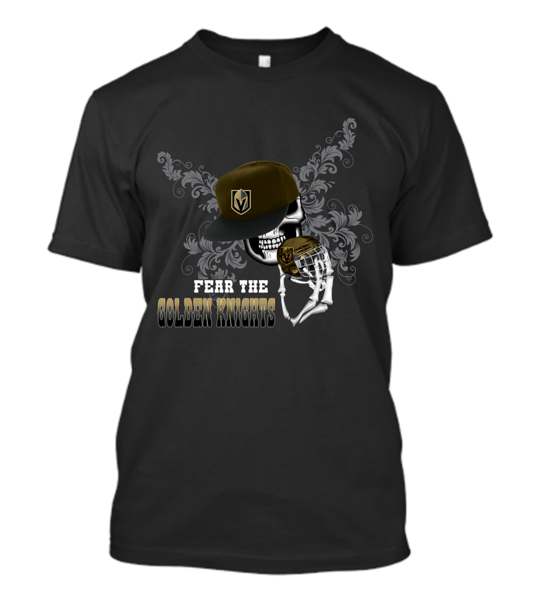 Fear The Golden Knights Skull And Hockey Helmet T-Shirt