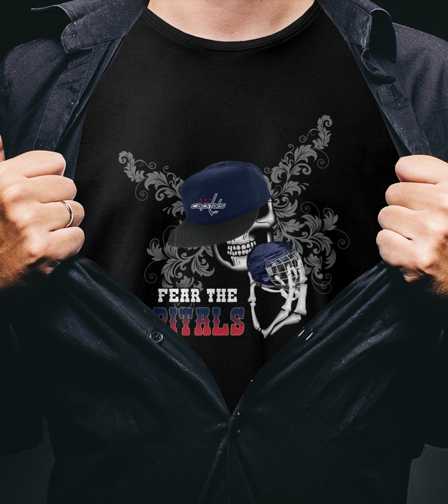 Fear The Capitals Skull Design With Washington Capitals Logo And Hockey T-Shirt