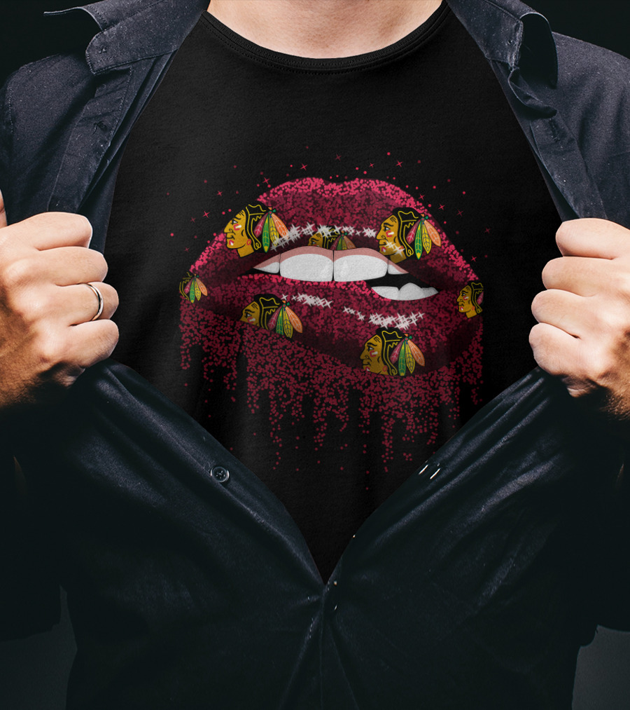 Chicago Blackhawks Glitter Lips Fashion For Fans T-Shirt