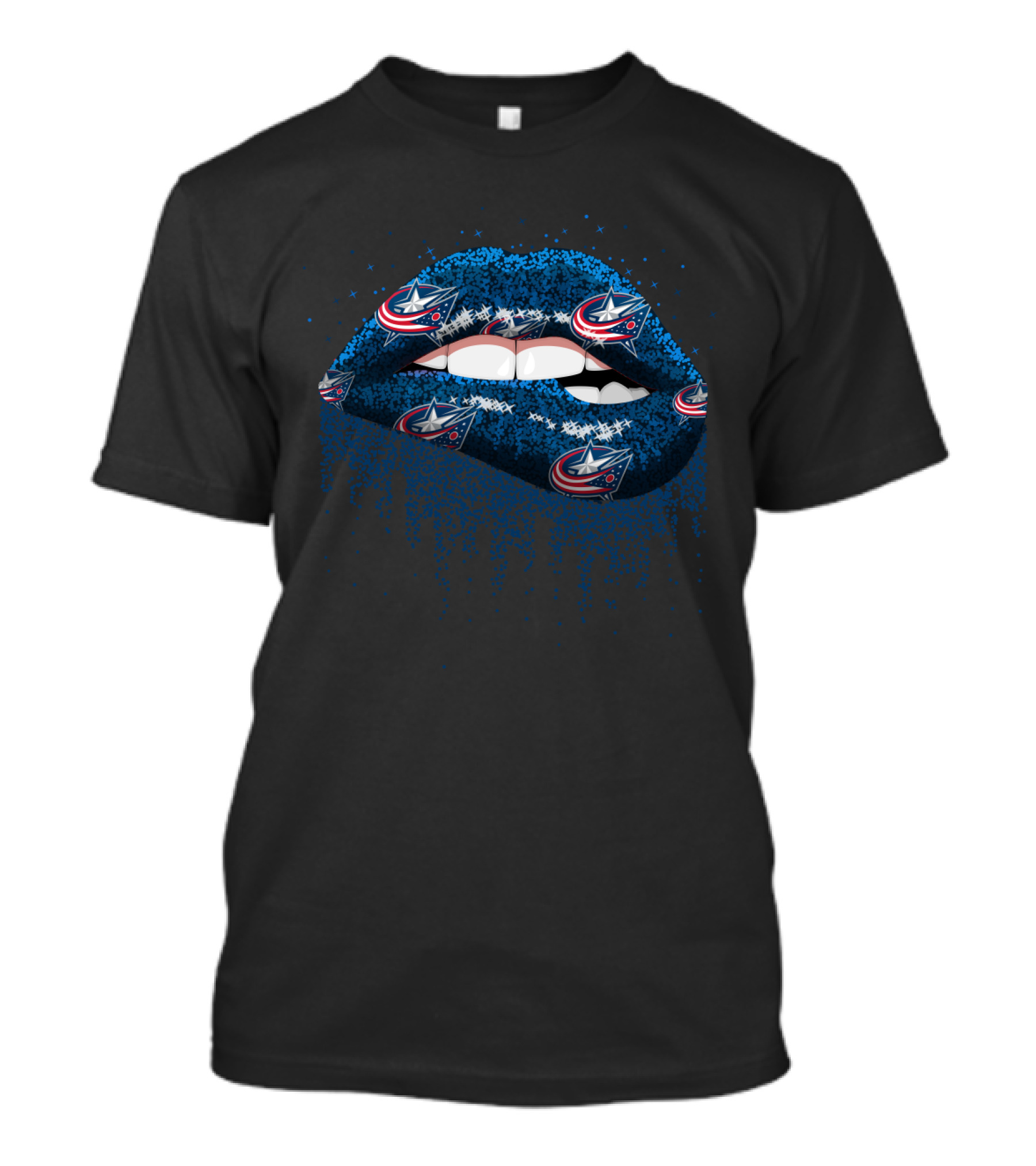 Columbus Blue Jackets Glitter Lips Fan Art With Team T-Shirt