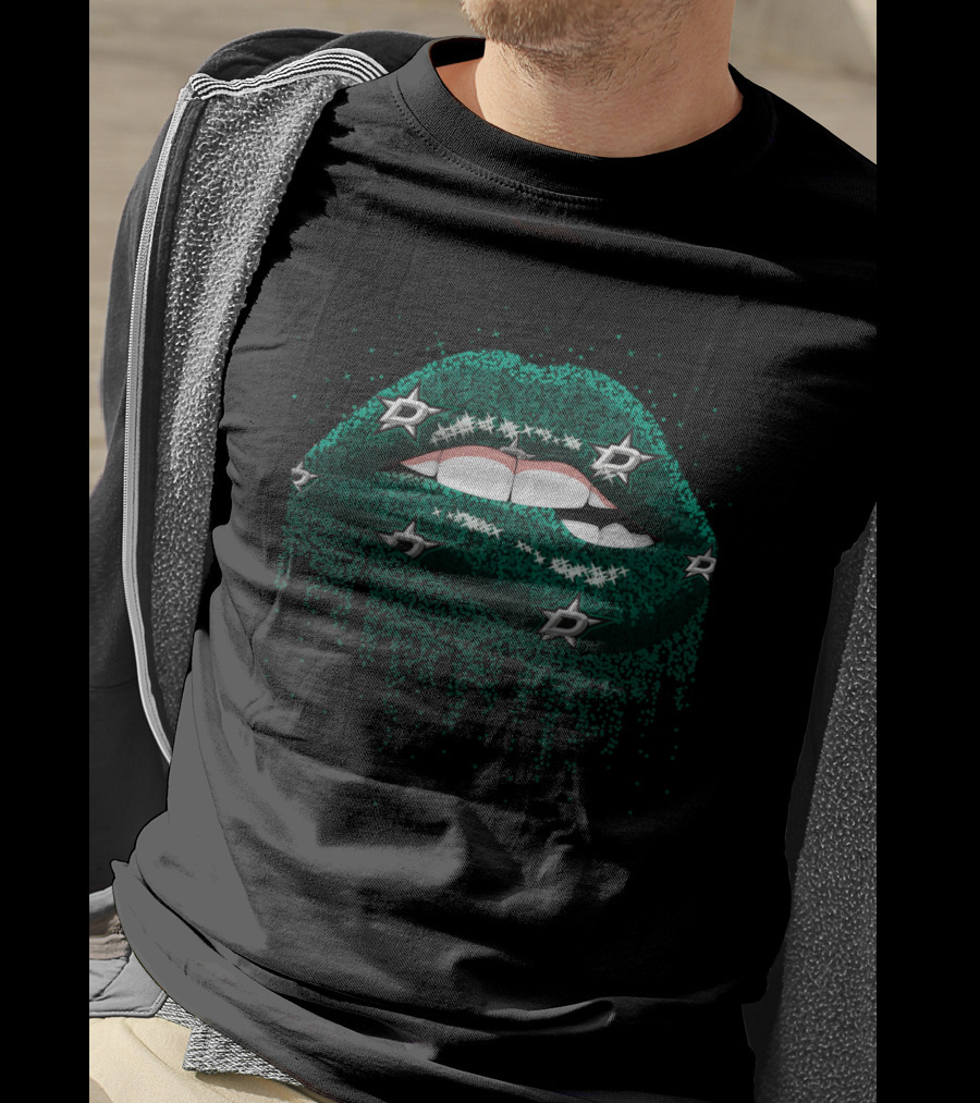 Green Glitter Lips Featuring Stars Iconography For Dallas Fans T-Shirt