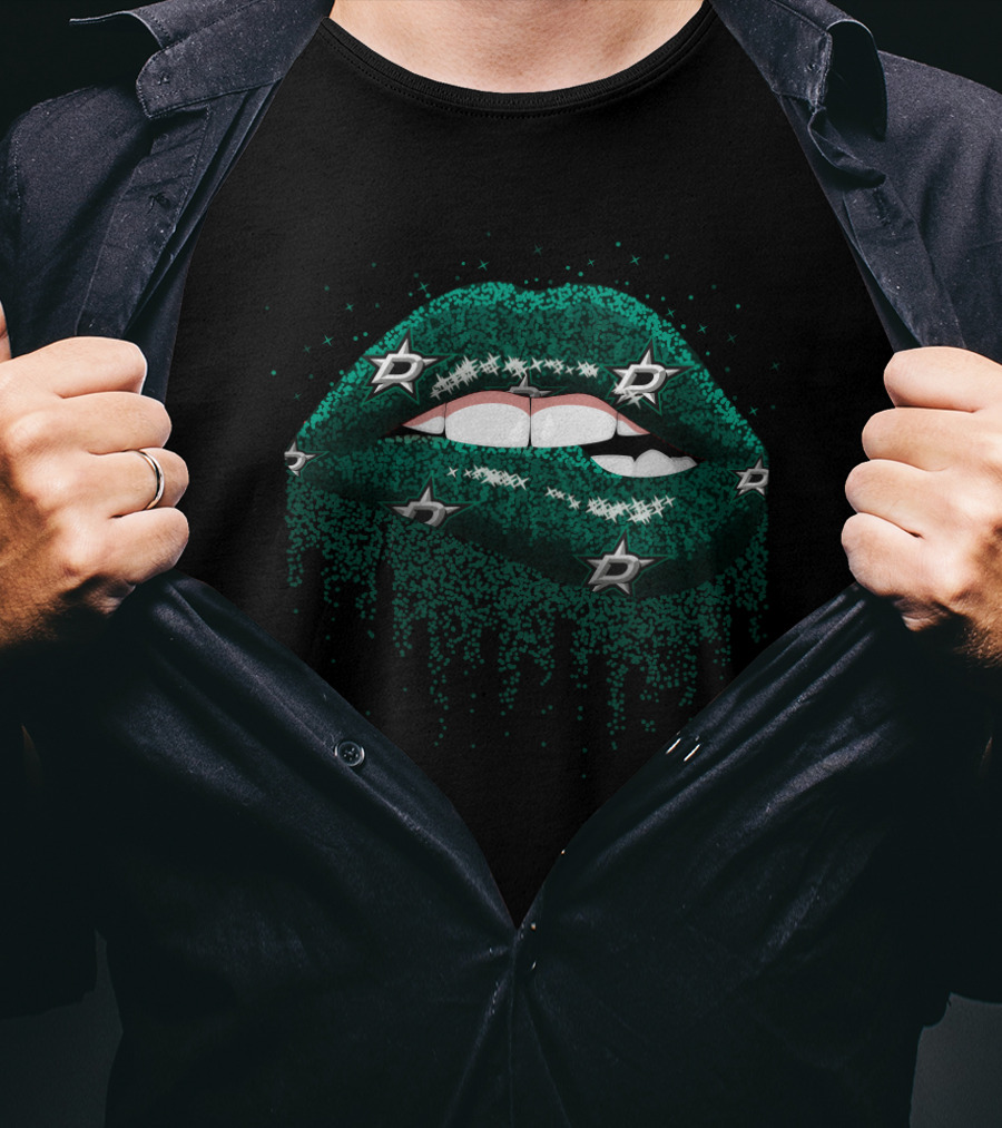 Green Glitter Lips Featuring Stars Iconography For Dallas Fans T-Shirt