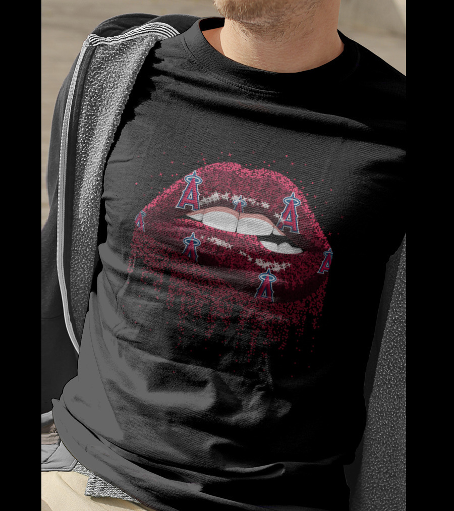 Los Angeles Angels Glitter Lips Fan Graphics T-Shirt