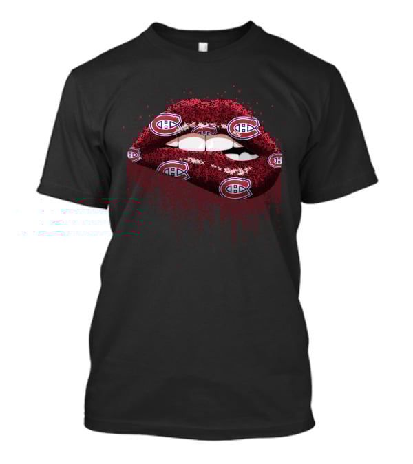 Montreal Canadiens Glitter Lips Fan Art With Team T-Shirt