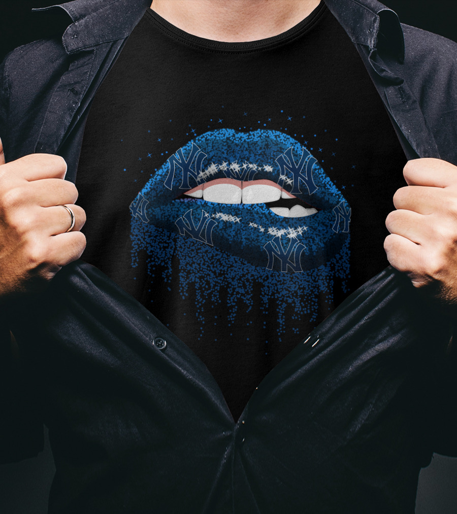 Glitter Lips New York Yankees Fan Art With Iconic Blue T-Shirt