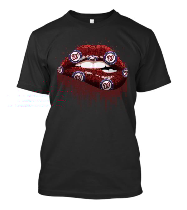 Sparkling Glitter Lips With Washington Nationals Logo For Fans T-Shirt