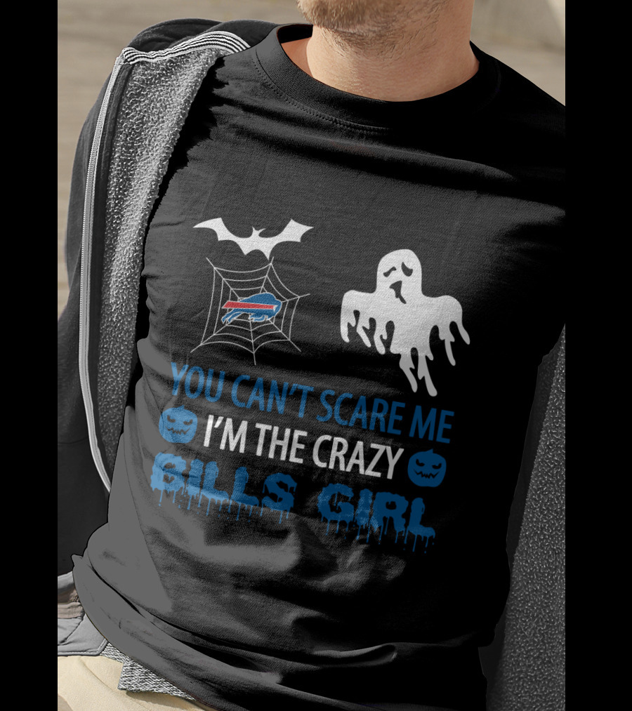 You Can't Scare Me I'm The Crazy Bills Girl Halloween Ghost Spiderweb T-Shirt