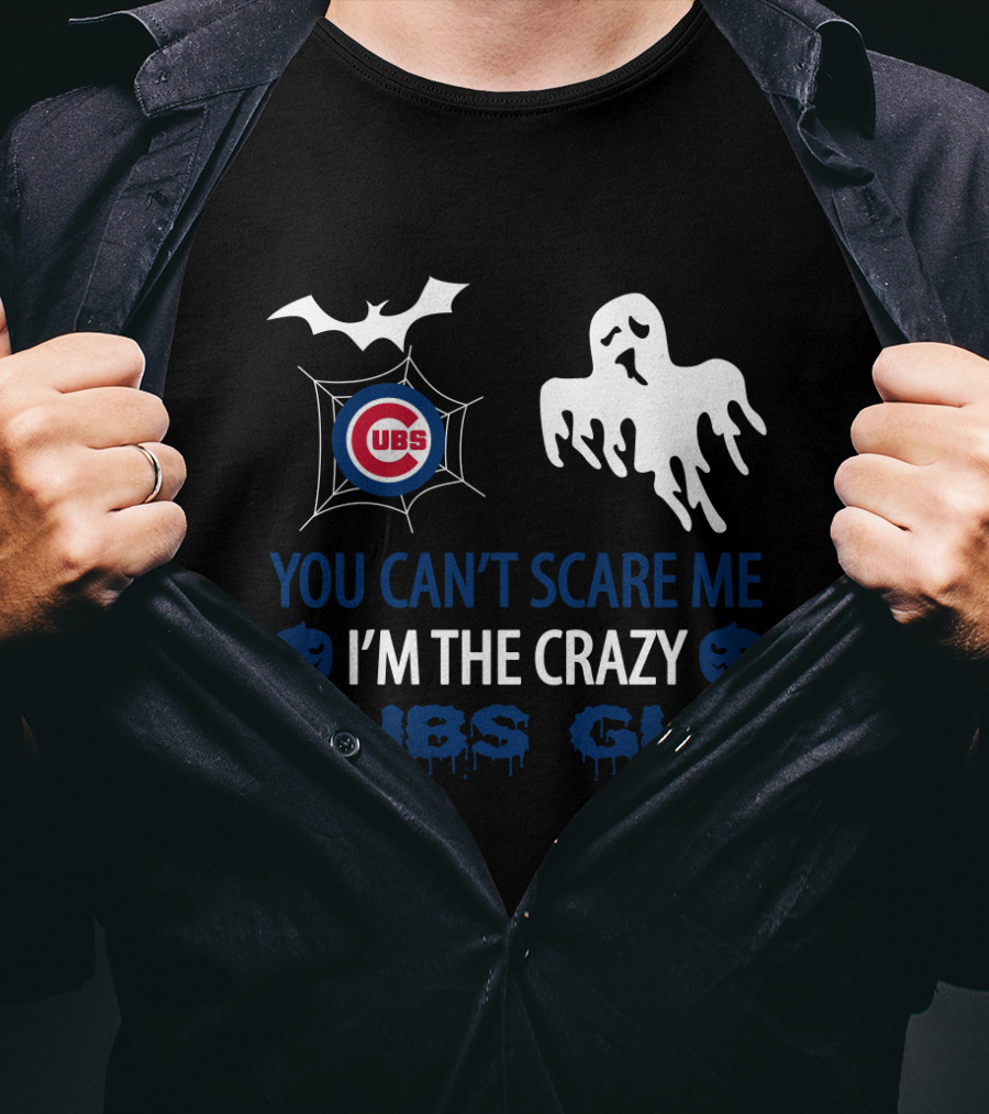 You Can't Scare Me I'm The Crazy Cubs Guy Halloween Chicago Cubs Ghost Bat T-Shirt