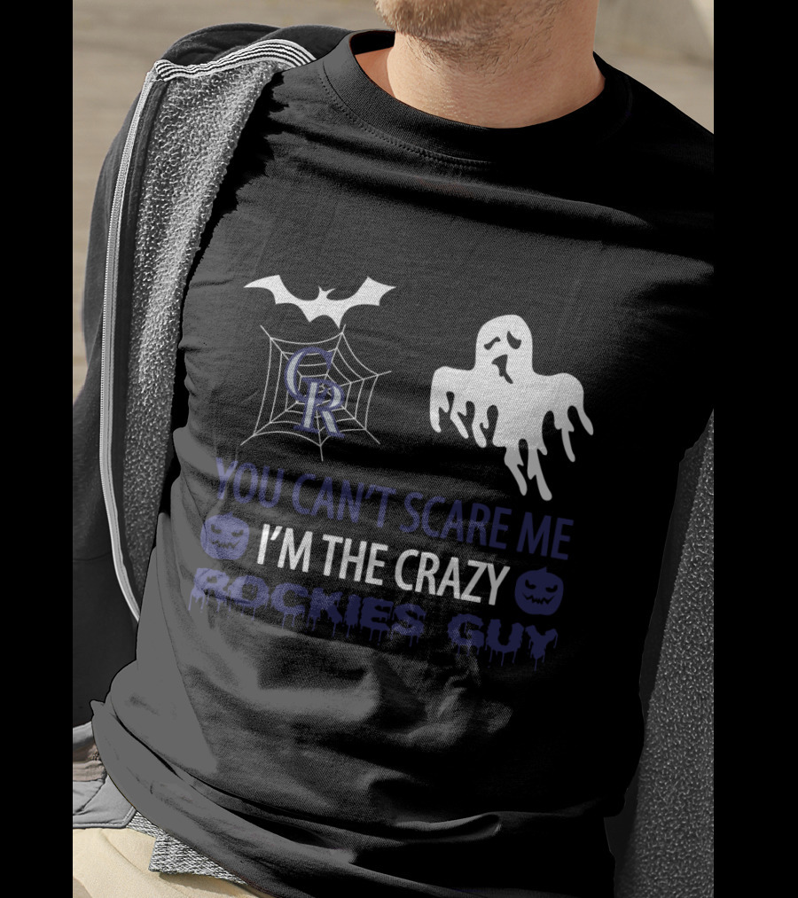 You Can't Scare Me I'm The Crazy Rockies Guy Halloween Ghost And Bat T-Shirt